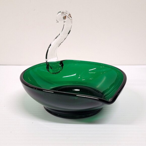 Vintage Green Swan Duncan Miller Viking Glass Candy Trinket Dish 6'' Holiday - Picture 3 of 7